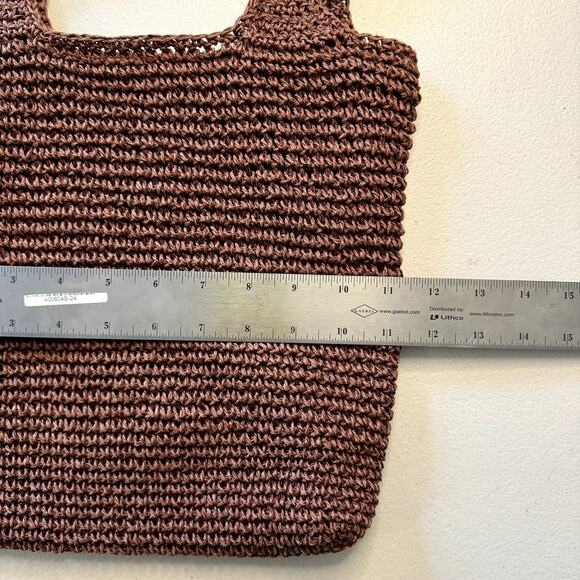 Unlisted by Kenneth Cole Raffia Crochet Woven Brown Shoulder Bag Purse - Picture 8 of 8